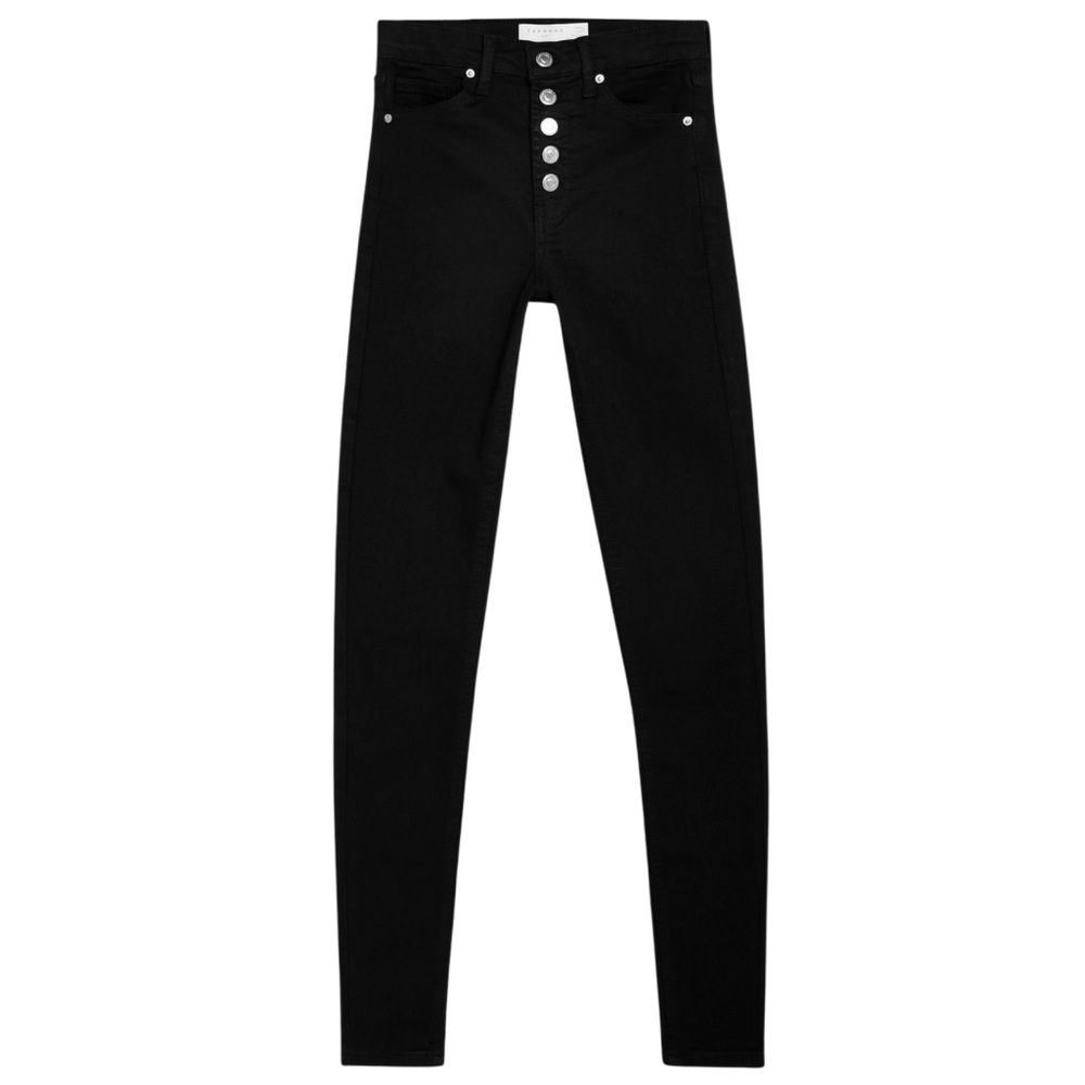 TOPSHOP Jamie High Waist Button Fly Black Skinny Jeans